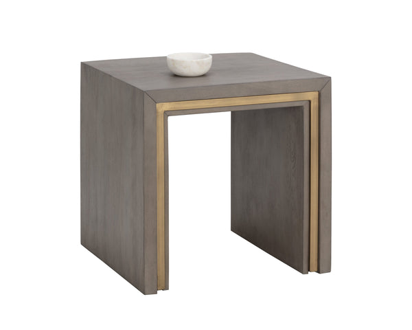 Sunpan Hilbert Side Table - Modern Grey Acacia Wood with Brass Trim, Sleek Design for Stylish Spaces