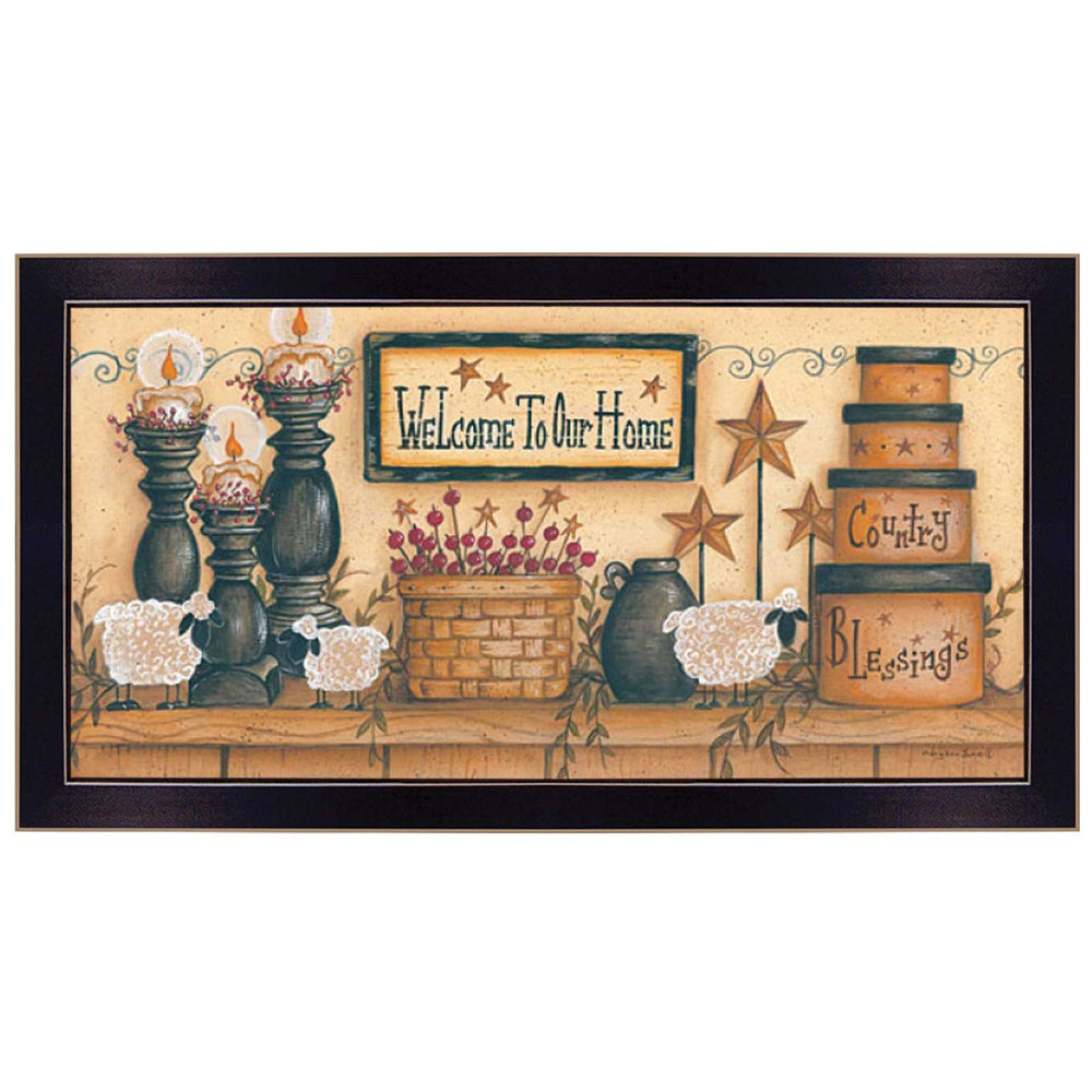 Homeroots Welcome To Our Home 2 Black Framed Print Wall Art  Wood Product Paper Print Uv Coating 405293