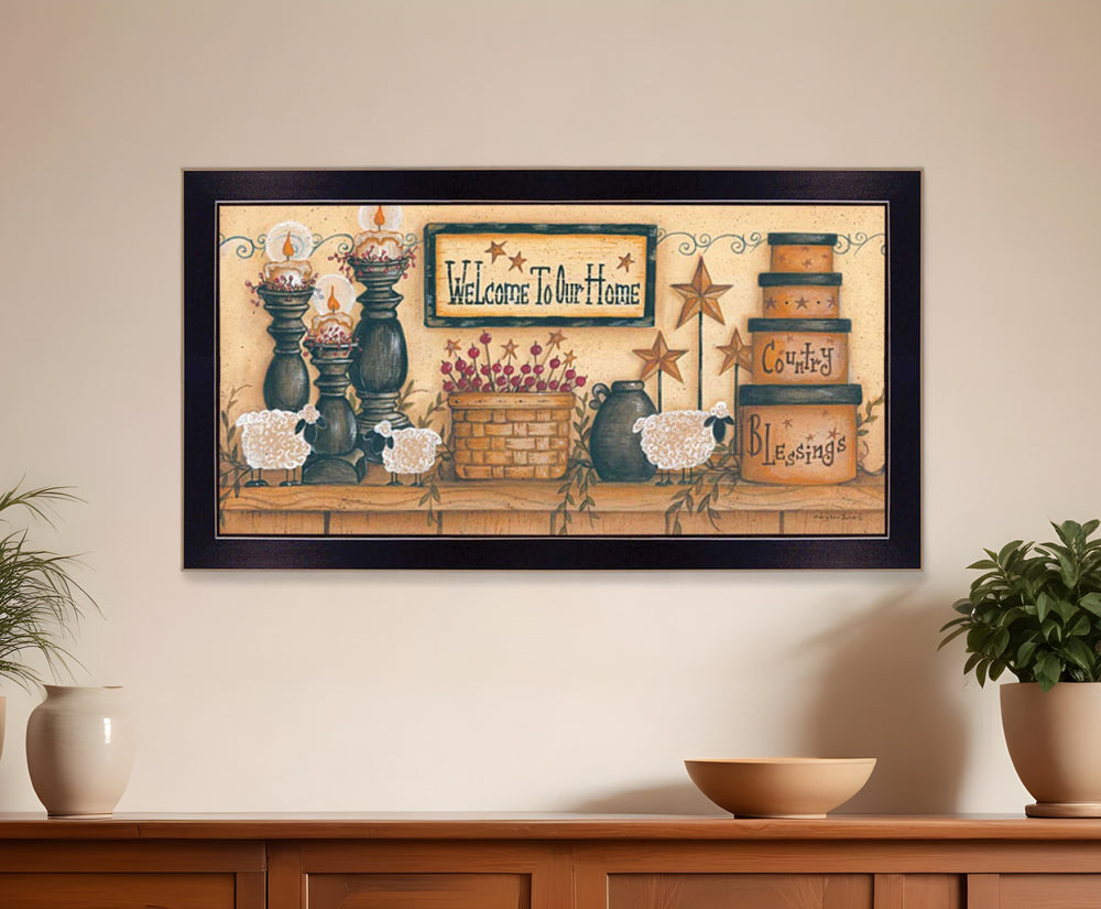 Homeroots Welcome To Our Home 2 Black Framed Print Wall Art  Wood Product Paper Print Uv Coating 405293