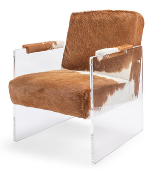 Sarreid Holloway Armchair - Luxurious Brown & White Fur, Stylish Leather & Acrylic For Modern Living Spaces Brown  40538