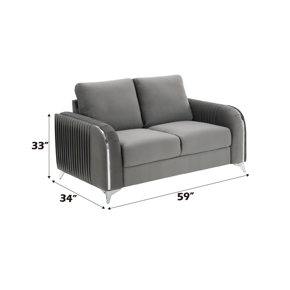English Elm Wenona Gray Velvet Loveseat with Chrome Legs, Pocket Coil Seat, KD Assembly, Modern Comfort B2726S00041