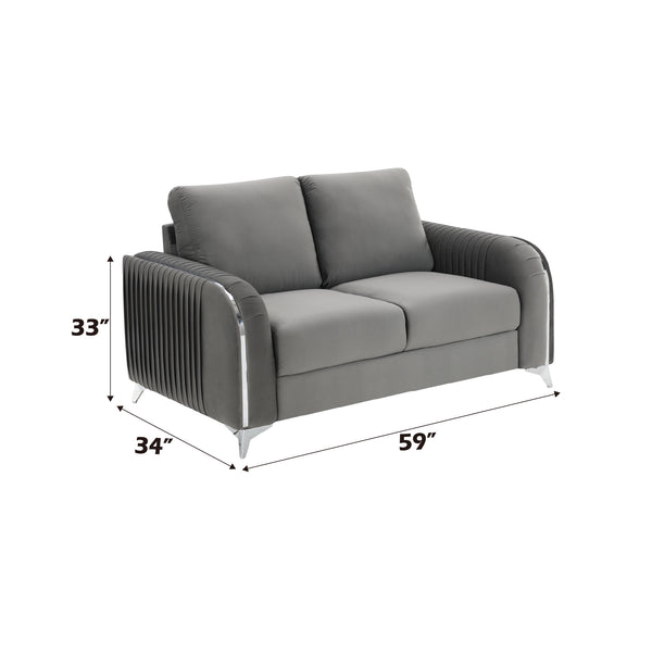English Elm Wenona Gray Velvet Loveseat with Chrome Legs, Pocket Coil Seat, KD Assembly, Modern Comfort B2726S00041