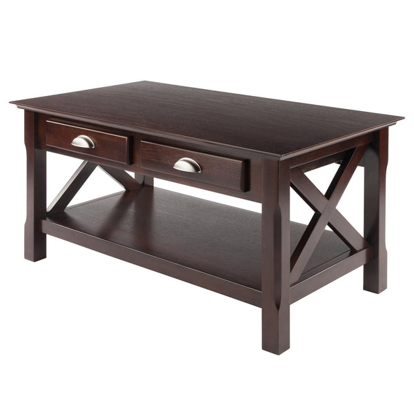 Winsome Wood Xola Coffee Table, Dark Cappuccino Finish With Storage Drawers & Stylish Cross Design Accent Cappuccino Solid ,Composite Wood 40538-winsome-wood