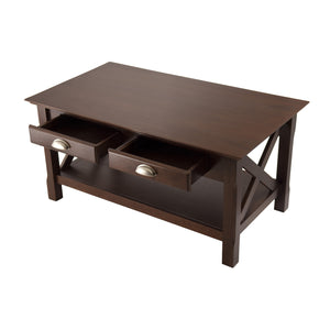 Winsome Wood Xola Coffee Table, Dark Cappuccino Finish With Storage Drawers & Stylish Cross Design Accent Cappuccino Solid ,Composite Wood 40538-winsome-wood