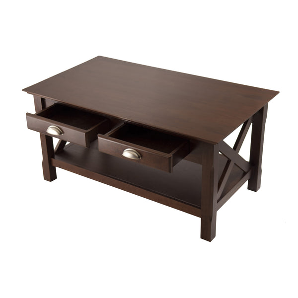 Winsome Wood Xola Coffee Table, Dark Cappuccino Finish With Storage Drawers & Stylish Cross Design Accent Cappuccino Solid ,Composite Wood 40538-winsome-wood