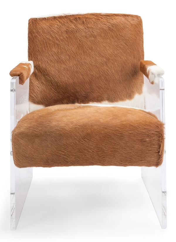 Sarreid Holloway Armchair - Luxurious Brown & White Fur, Stylish Leather & Acrylic For Modern Living Spaces Brown  40538