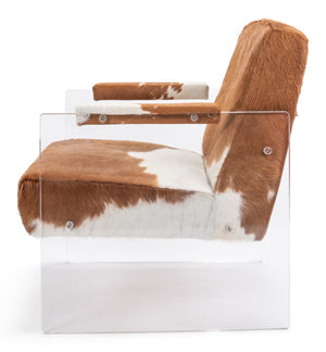 Sarreid Holloway Armchair - Luxurious Brown & White Fur, Stylish Leather & Acrylic For Modern Living Spaces Brown  40538