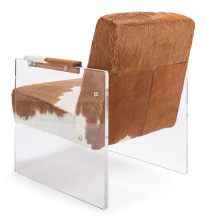 Sarreid Holloway Armchair - Luxurious Brown & White Fur, Stylish Leather & Acrylic For Modern Living Spaces Brown  40538