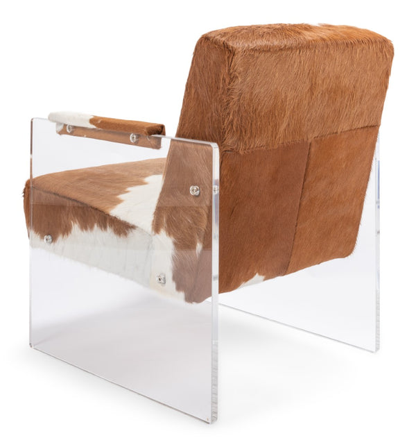 Sarreid Holloway Armchair - Luxurious Brown & White Fur, Stylish Leather & Acrylic For Modern Living Spaces Brown  40538