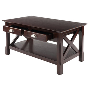 Winsome Wood Xola Coffee Table, Dark Cappuccino Finish With Storage Drawers & Stylish Cross Design Accent Cappuccino Solid ,Composite Wood 40538-winsome-wood