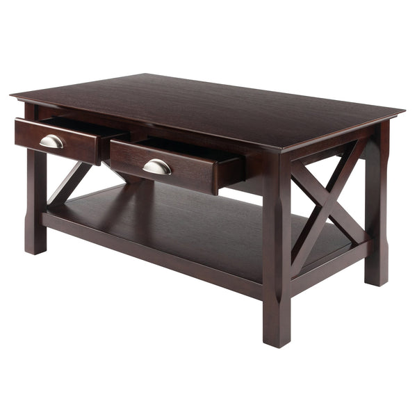 Winsome Wood Xola Coffee Table, Dark Cappuccino Finish With Storage Drawers & Stylish Cross Design Accent Cappuccino Solid ,Composite Wood 40538-winsome-wood