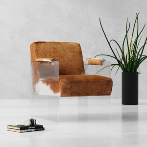 Sarreid Holloway Armchair - Luxurious Brown & White Fur, Stylish Leather & Acrylic For Modern Living Spaces Brown  40538