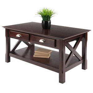 Winsome Wood Xola Coffee Table, Dark Cappuccino Finish With Storage Drawers & Stylish Cross Design Accent Cappuccino Solid ,Composite Wood 40538-winsome-wood