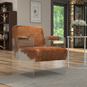 Sarreid Holloway Armchair - Luxurious Brown & White Fur, Stylish Leather & Acrylic For Modern Living Spaces Brown  40538