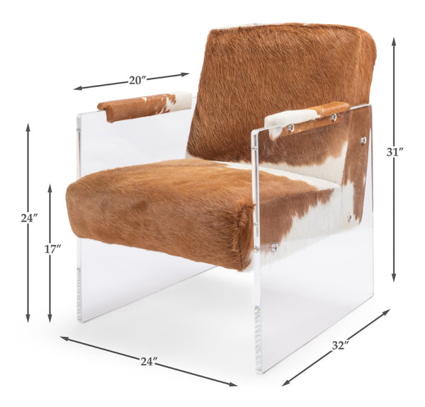 Sarreid Holloway Armchair - Luxurious Brown & White Fur, Stylish Leather & Acrylic For Modern Living Spaces Brown  40538