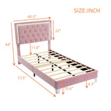 English Elm Twin Size Upholstered Bed Frame With Led Lights,Modern Velvet Platform Bed With Tufted Headboard,Pink