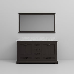 English Elm Espresso Double Bath Vanity With Carrara Marble Top & 58" Mirror - Elegant Storage & Style Upgrade B2731S00660