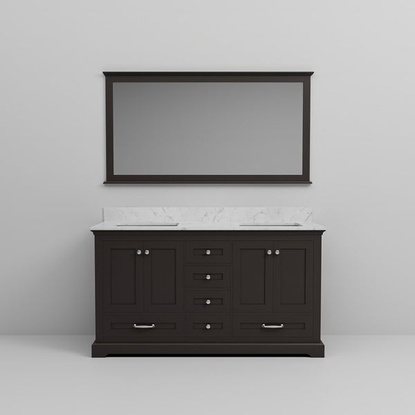 English Elm Espresso Double Bath Vanity With Carrara Marble Top & 58" Mirror - Elegant Storage & Style Upgrade B2731S00660