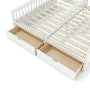 English Elm Double Twin House Bed Pine Wood Frame Kids Playhouse Bunk with Storage Drawers White W5305S00006