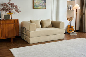 English Elm 59'' Corduroy Convertible Floor Sofa Sleeper with Bolster Pillow for Small Spaces Beige W3434P406618