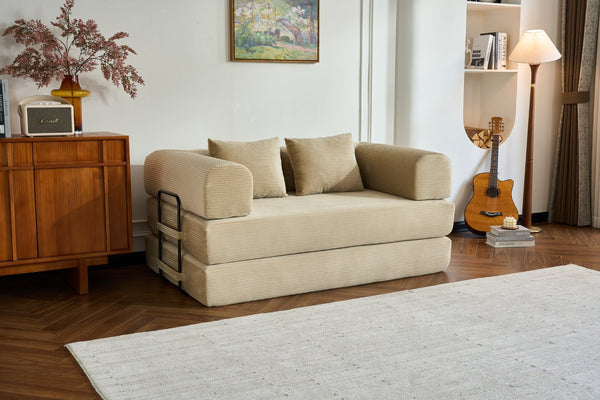 English Elm 59'' Corduroy Convertible Floor Sofa Sleeper with Bolster Pillow for Small Spaces Beige W3434P406618