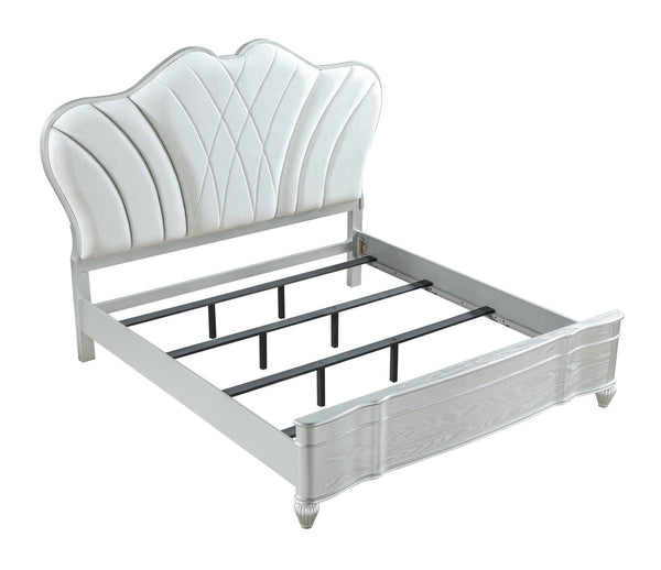 English Elm Eros 4-Piece King Bedroom Set: Upholstered Button-Tufted Bed, Silver Wood, Usb Nightstand & Dresser B009S01619