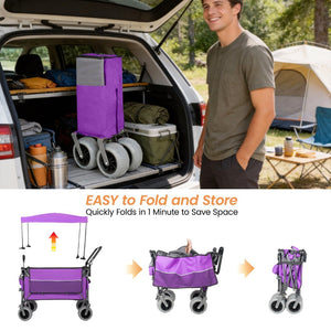 English Elm Multi-functional Folding Wagon with Canopy All Terrain Tires 480lb Steel Frame Outdoor Purple W2932P417650
