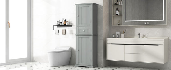 English Elm Tall Bathroom Storage Cabinet - Stylish Freestanding Organizer With Drawer & Adjustable Shelf In Grey N725P206890E-GIGA