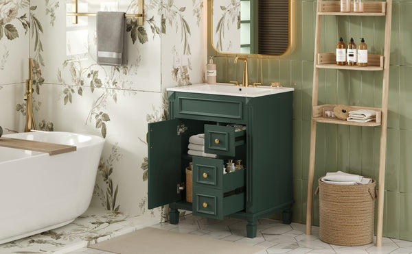 English Elm 24" Stylish Bathroom Vanity With Ceramic Sink & Soft-Close Drawers, Perfect For Small Spaces! N710P318989F