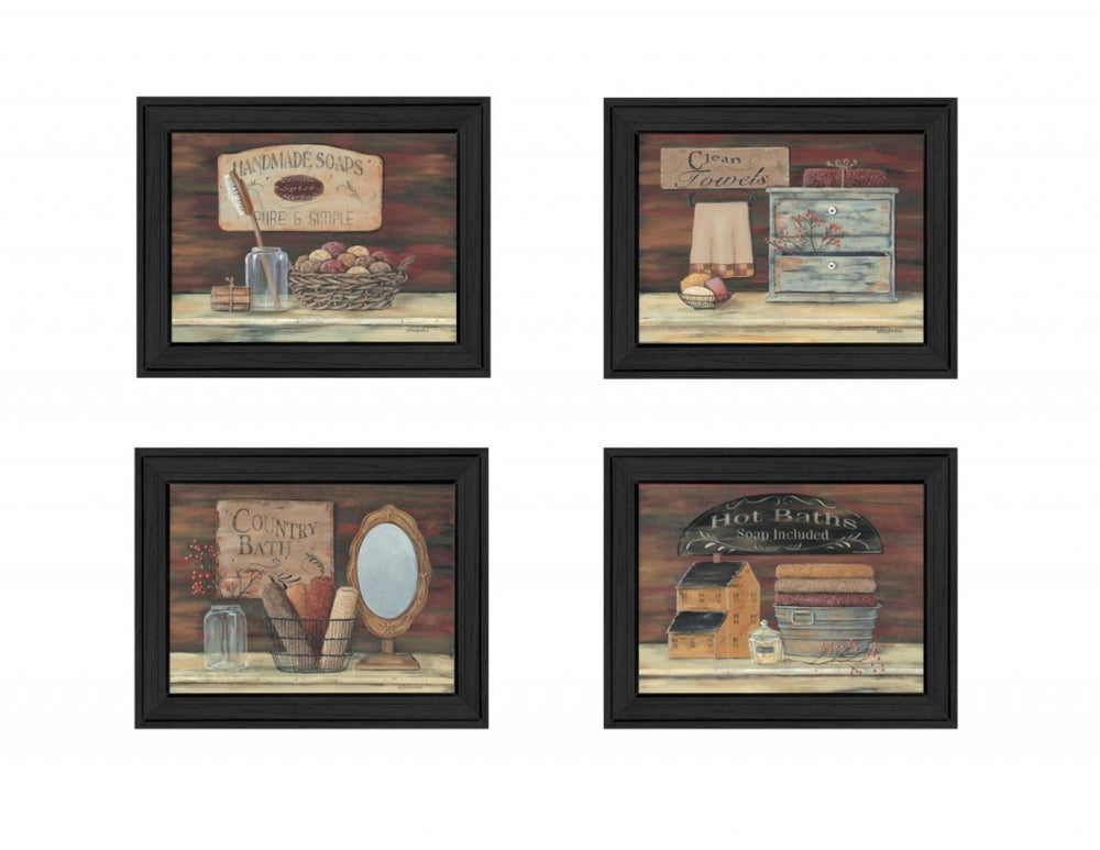 HomeRoots Set of Four Bathroom Wall Art Prints | Modern Black Framed Decor for Stylish Powder Rooms & More 405618