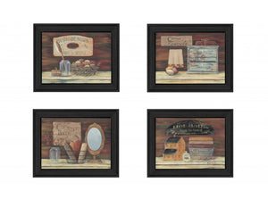 HomeRoots Set of Four Bathroom Wall Art Prints | Modern Black Framed Decor for Stylish Powder Rooms & More 405618