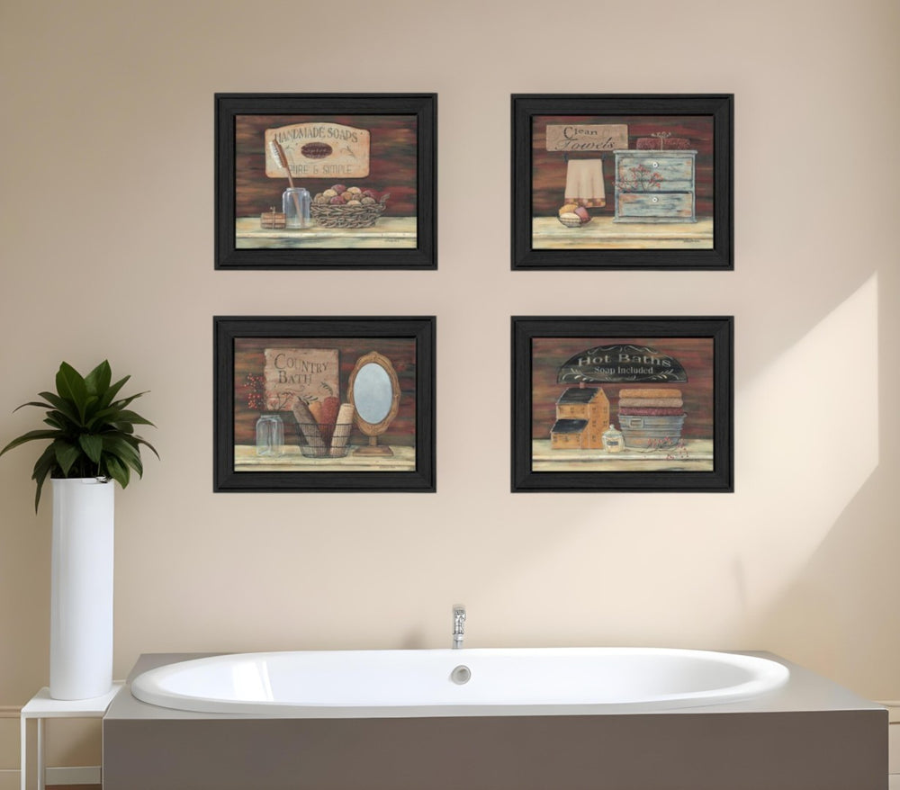 HomeRoots Set of Four Bathroom Wall Art Prints | Modern Black Framed Decor for Stylish Powder Rooms & More 405618