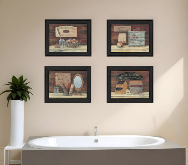 HomeRoots Set of Four Bathroom Wall Art Prints | Modern Black Framed Decor for Stylish Powder Rooms & More 405618