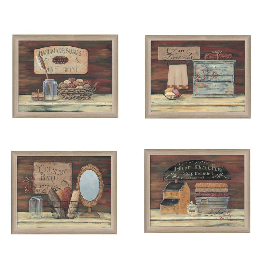 HomeRoots Set of Four Bathroom Prints | Vibrant Framed Wall Art for Modern & Traditional Decor Styles 405619