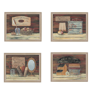 HomeRoots Set of Four Bathroom Prints | Vibrant Framed Wall Art for Modern & Traditional Decor Styles 405619