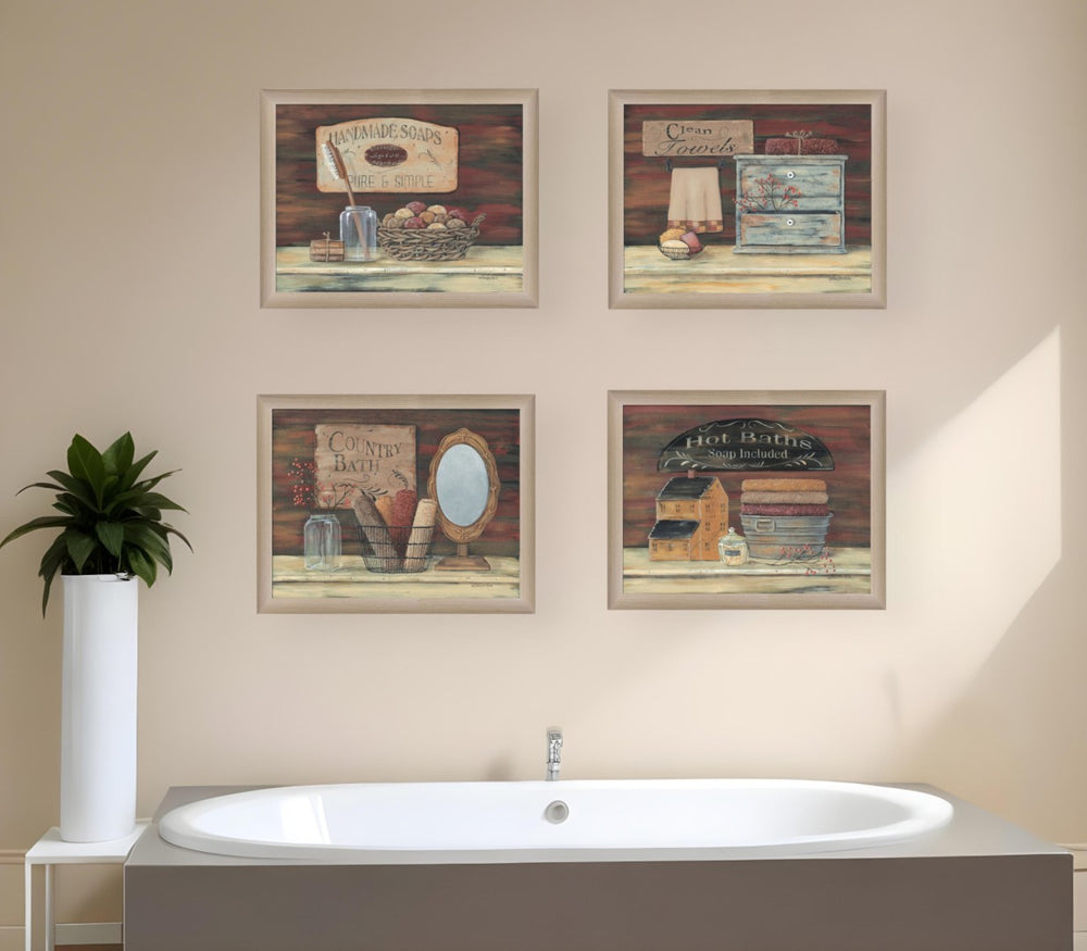 HomeRoots Set of Four Bathroom Prints | Vibrant Framed Wall Art for Modern & Traditional Decor Styles 405619