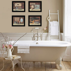 HomeRoots Set of Four Framed Bathroom Wall Art Prints – Modern Black Frames for Stylish Decor & Easy Installation 405620