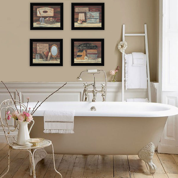 HomeRoots Set of Four Framed Bathroom Wall Art Prints – Modern Black Frames for Stylish Decor & Easy Installation 405620