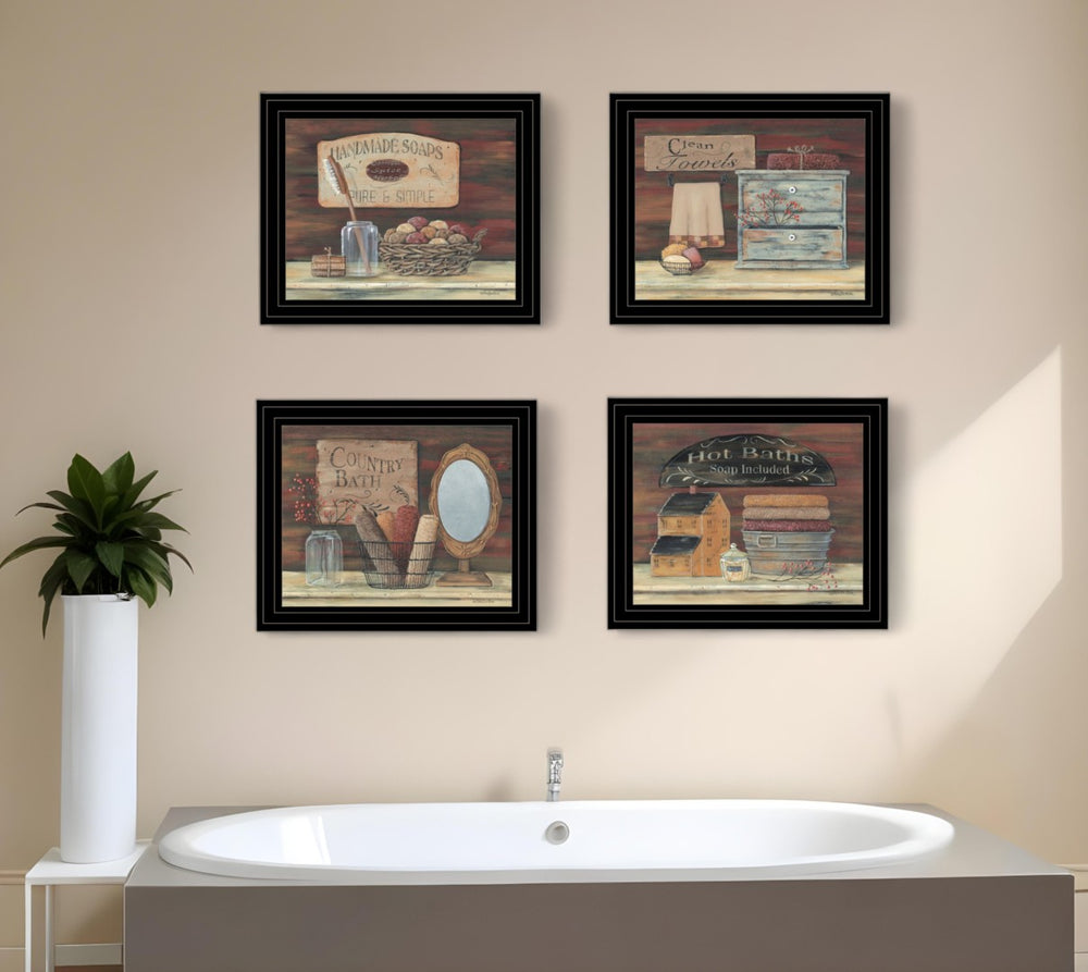 HomeRoots Set of Four Framed Bathroom Wall Art Prints – Modern Black Frames for Stylish Decor & Easy Installation 405620