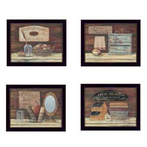 HomeRoots Set of Four Bathroom Art Prints | Contemporary Black Framed Wall Decor for Stylish Spaces 405621