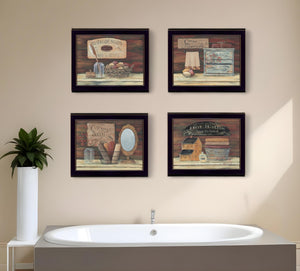 HomeRoots Set of Four Bathroom Art Prints | Contemporary Black Framed Wall Decor for Stylish Spaces 405621