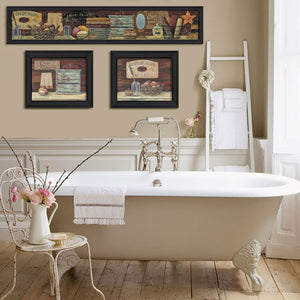 HomeRoots Set of Three Country Bath Prints - Rustic Black Framed Wall Art for Stylish Bathroom Décor Upgrade 405622
