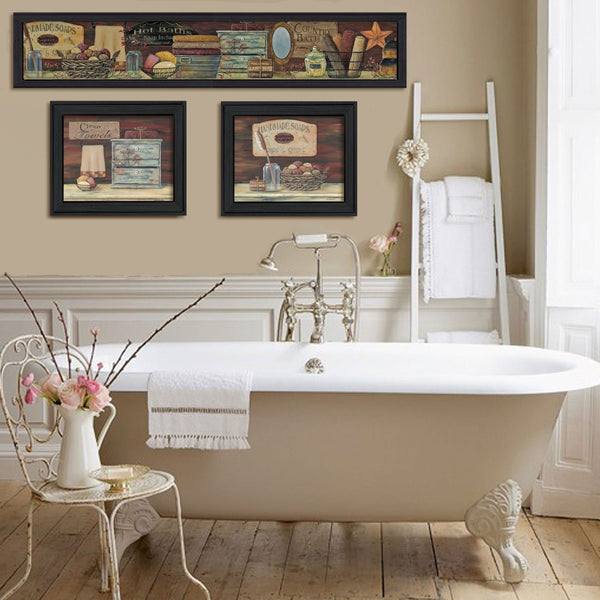 HomeRoots Set of Three Country Bath Prints - Rustic Black Framed Wall Art for Stylish Bathroom Décor Upgrade 405622