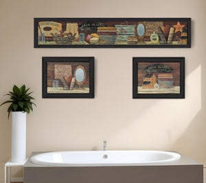 HomeRoots Set of Three Country Bath Prints - Rustic Black Framed Wall Art for Stylish Bathroom Décor Upgrade 405622