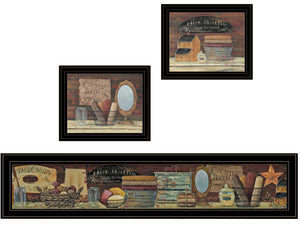 HomeRoots Set of Three COUNTRY BATH II Black Framed Prints - Stylish Wall Art for Modern Bathrooms & More 405624