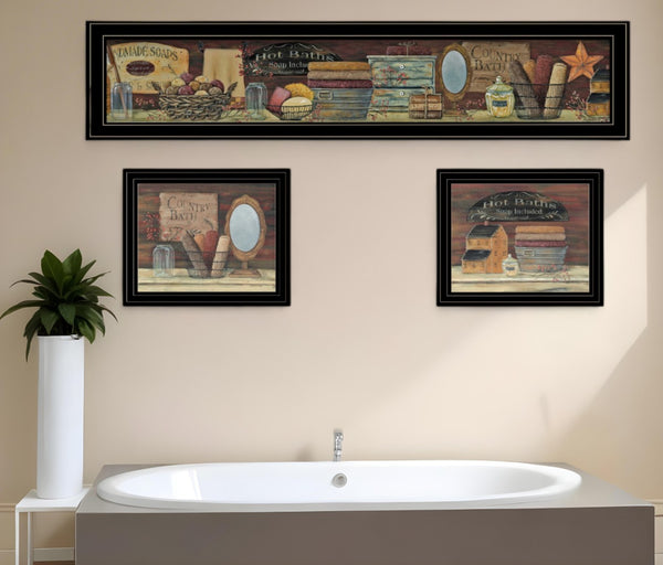 HomeRoots Set of Three COUNTRY BATH II Black Framed Prints - Stylish Wall Art for Modern Bathrooms & More 405624