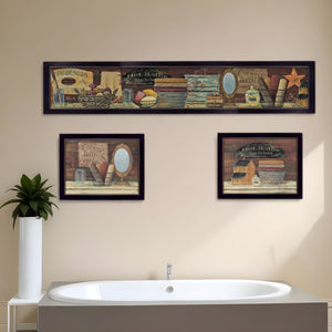 HomeRoots Set of Three COUNTRY BATH II Black Framed Prints - Rustic Wall Art for Stylish Bathroom Decor 405625