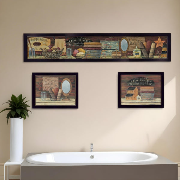 HomeRoots Set of Three COUNTRY BATH II Black Framed Prints - Rustic Wall Art for Stylish Bathroom Decor 405625