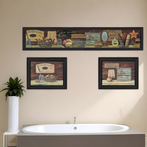 HomeRoots Set of Three Framed Country Bath II Prints - Stylish Black Wall Art for Elegant Bathroom Décor 405626