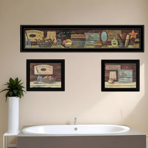 HomeRoots Set of Three COUNTRY BATH II Black Framed Prints - Stylish Wall Art for Bathroom Decor Upgrade 405628